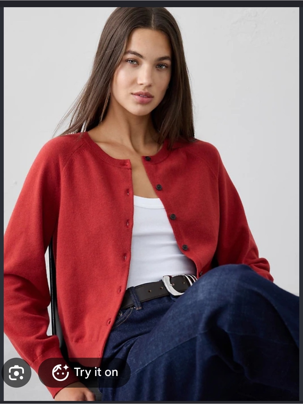 Banana Republic Red Button-Front Crewneck Cardigan